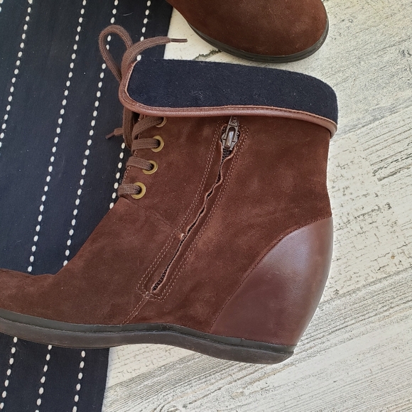 Camper| Wedge Leather Fold Over Ankle Boots Zip Side Size 37 - Picture 3 of 7